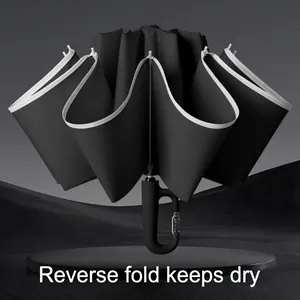 Automatic inverted umbrella with combination lock ring handle and black canopy