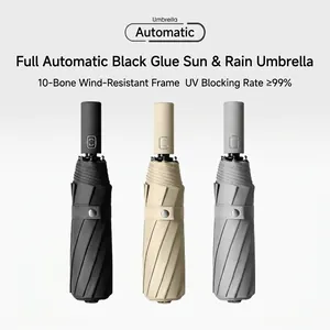 Durable automatic folding sun and rain umbrella with 10-rib windproof frame and UV protection