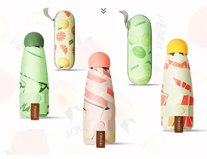 Mini portable five-fold umbrellas with fruit patterns and matching capsule cases