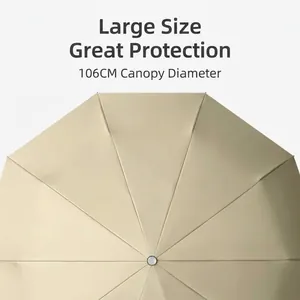 Large 106cm automatic folding umbrella beige canopy for sun and rain protection