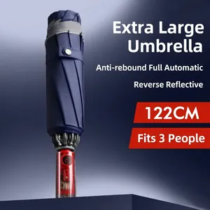 Automatic Reverse Folding Umbrella Reflective Strip LED Light UPF 50 Plus Sun Protection Windproof Rain Umbrella For Men Women