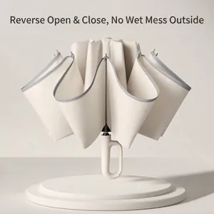 Fully Automatic Reverse Folding Umbrella Ring Handle Reflective Strip Windproof Large Sun Rain Umbrella For Men Women