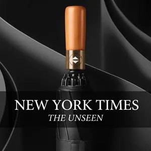 High-quality 20-rib windproof automatic reverse umbrella with premium solid wood handle and UPF50+