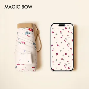 Mini Flat Pocket Sun Umbrella For Women UV Protection UPF High Sunscreen Folding Portable Floral Print Rain Umbrella
