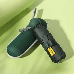 Compact dark green 5-fold capsule umbrella with UPF 50+ UV sun protection coating