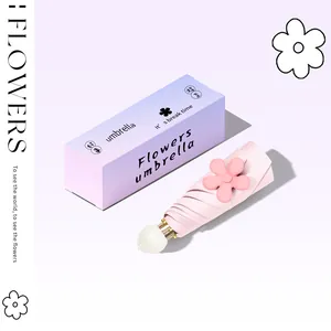 Compact portable UV protection pink flower bud umbrella with elegant purple gift box