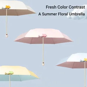 Compact pastel sun protection umbrellas with cute floral bud detail for women