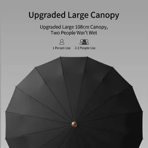 Large 108cm black automatic umbrella with windproof reinforced frame for sun and rain