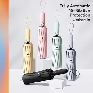 Fully automatic 48-rib folding umbrella for sun and rain protection in multiple pastel colors