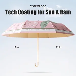 Floral portable folding umbrella for sun and rain with UV protection coating