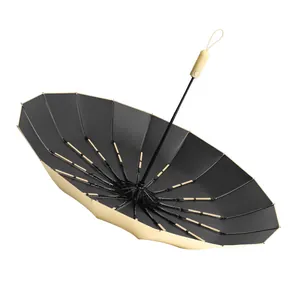 Sturdy 48-rib automatic folding umbrella for windproof sun and rain protection beige