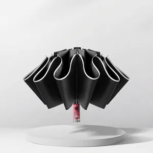Large Automatic Folding Inverted Umbrella Reflective Safety Strip Sun Rain UV Protection Windproof Pongee Cloth Travel Umbrella
