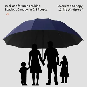 Grand parapluie pliable coupe-vent à 12 baleines pour protection soleil et pluie