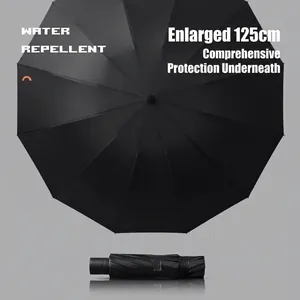 Grand parapluie pliant noir de 125 cm avec toile déperlante pour le soleil et la pluie.