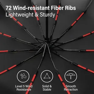 Large Automatic Folding Sun Rain Umbrella 72 Ribs Windproof UV Protection UPF50 Black Glue Coating Travel Parasol For Men Women