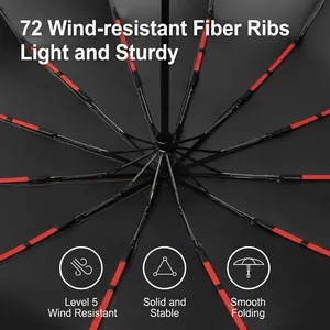 Professional 72-rib windproof automatic folding umbrella with reinforced fiber frame