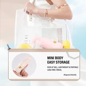 Compact mini portable capsule umbrella with UV protection in stylish pink and cream colors