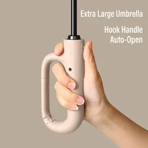 Fully Automatic 20 Ribs Windproof Sun Rain Umbrella Carabiner Hook Handle UPF 50 Plus UV Protection Extra Large Folding Umbrella