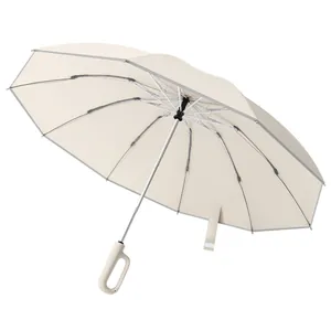 Automatic folding umbrella with unique cream ring handle and reinforced frame structure