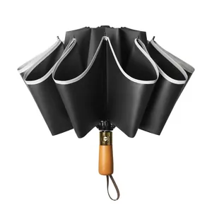 20-rib automatic reverse umbrella with solid wood handle