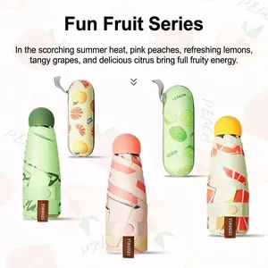 Compact 5-fold UV protection umbrella with cute fruit patterns and capsule case