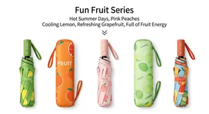 Portable Mini Folding Sun Umbrella UPF 50 Plus UV Protection Pongee Fabric Aluminum 5 Fold Fruit Print Parasol For Women Outdoor