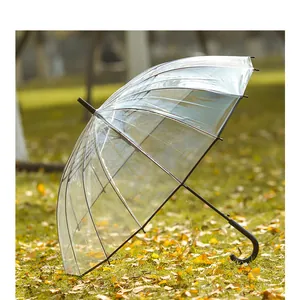 Detailansicht eines stabilen transparenten Automatik-Regenschirms mit 16 Rippen.