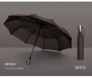 Vue détaillée du grand parapluie automatique marron pour une protection soleil et pluie