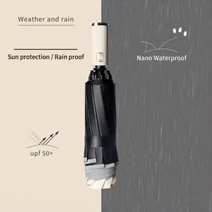 Large black automatic reverse folding umbrella with UPF 50+ sun and nano waterproof protection