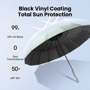 Parapluie pliable automatique avec protection UV 99% et revêtement en colle noire