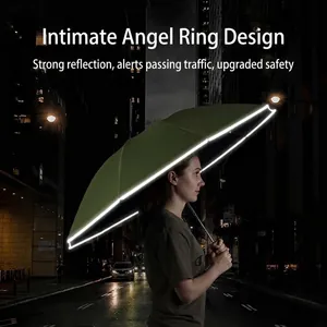 Large automatic folding umbrella with reflective safety luminous edge for night use
