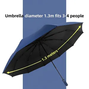 Ombrello automatico blu extra grande, diametro 1,3 m, ideale per 3-4 persone in viaggio