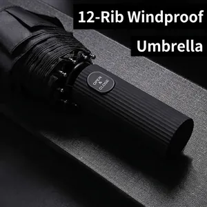 Großer Automatischer Klappschirm Windfest Verstärkte Rippen Sonnen Regenschutz Schwarz Beschichtet Pongee Stoff Business Stil