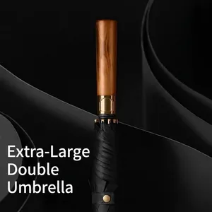 Premium extra large windproof straight pole umbrella for 2-3 persons with wood handle