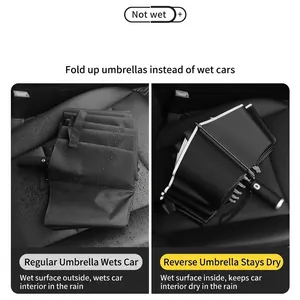 Large automatic inverted folding umbrella for car use with reflective safety strip