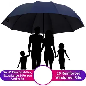 Large Folding Umbrella Windproof Reinforced Ribs Sun Rain Dual Use Umbrella UV Protection Reflective Strip Travel Portable Umbrella