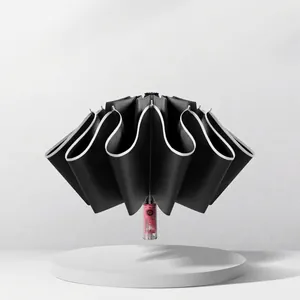 Automatic inverted umbrella for car use with reflective trim and folding design