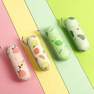 Portable mini 5-fold sun umbrellas with cute fruit pattern cases in pastel colors