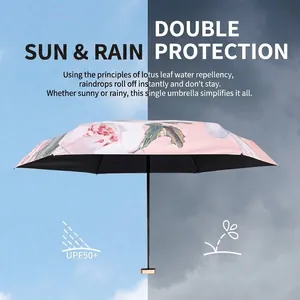 Portable Floral Mini Folding Umbrella with UPF50+ Sun and Rain Protection for Women