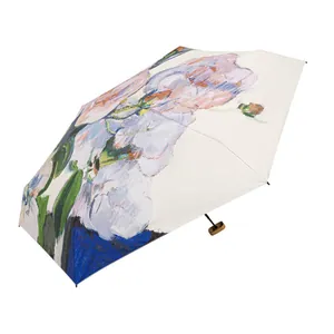Ultra-light floral folding umbrella with sun protection for women, portable and stylish
