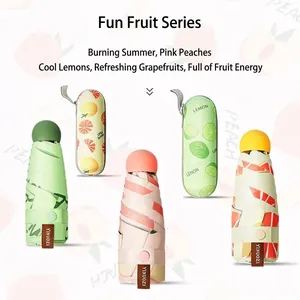 Compact 5-fold portable sun and rain umbrella fruit series with protective storage case
