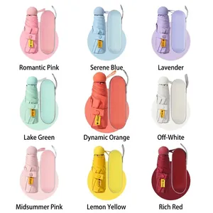 Compact mini UV folding umbrellas in nine vibrant colors with matching capsule cases