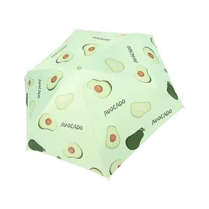 Portable mini five-fold sun umbrella featuring cute avocado patterns for UV protection
