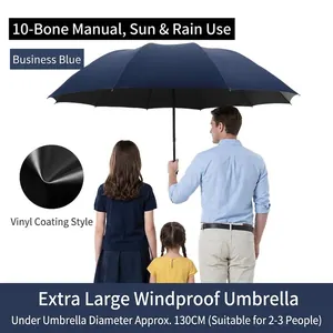Grand parapluie bleu marine coupe-vent de 130cm pour 3 personnes
