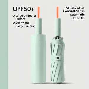 Premium mint green 72-rib fully automatic folding umbrella for UV protection and rain