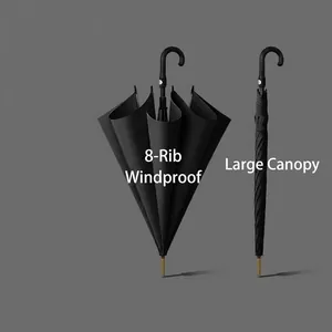 Automatic Long Handle Umbrella Pongee Cloth Windproof Reinforced Large Canopy For Men Women Rain Sun Business Classic Solid Color Waterproof Outdoor Travel