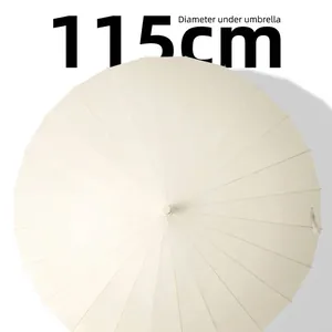 Premium 24-rib straight long-handle cream white umbrella with a large 115cm diameter