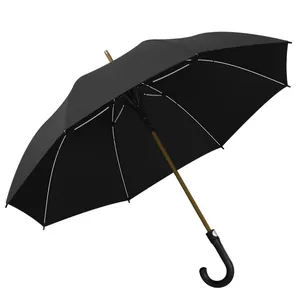 Large black automatic long-handle umbrella with curved grip for men and women