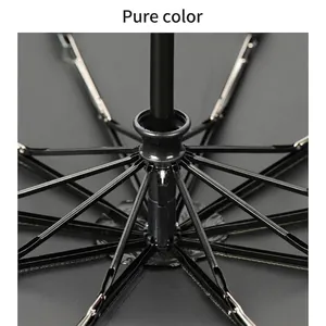 Detail view of the robust black metal ribs on this automatic folding sun umbrella