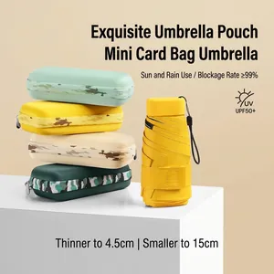 Compact foldable sun and rain umbrella with portable mini hard shell storage case